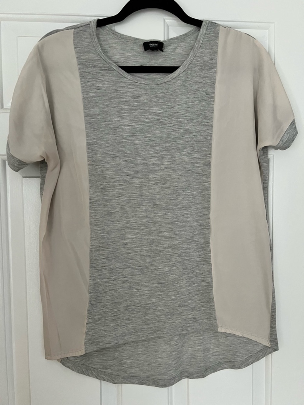 grey and cream mixed-media women’s top